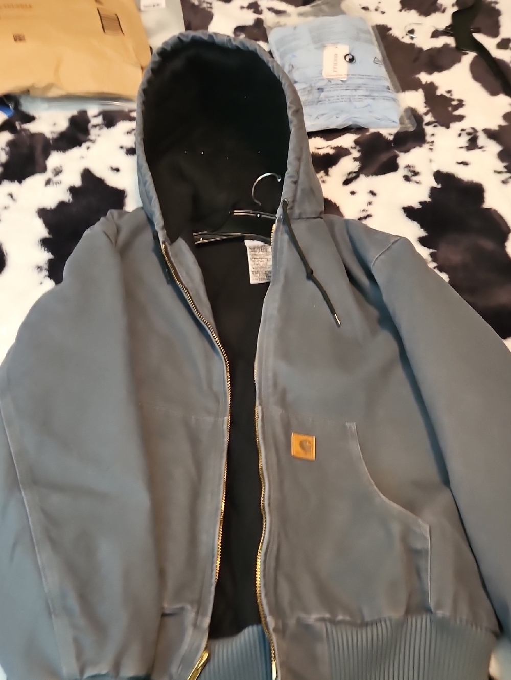 Carhartt Hooded Work Jacket in Slate Blue with Black Lining